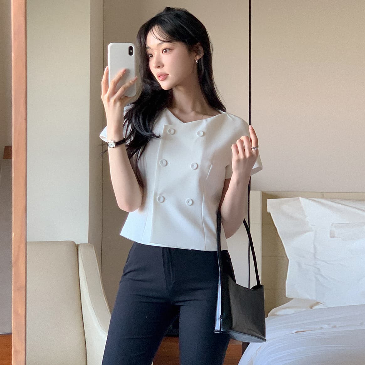 크기 있음 업데이트 한 부서 레트로 품격 작은 샤넬 스타일 허리 수축 슬림해 보이는 반팔 우아함 다용도 출퇴근 짧은 외투 이미지 4