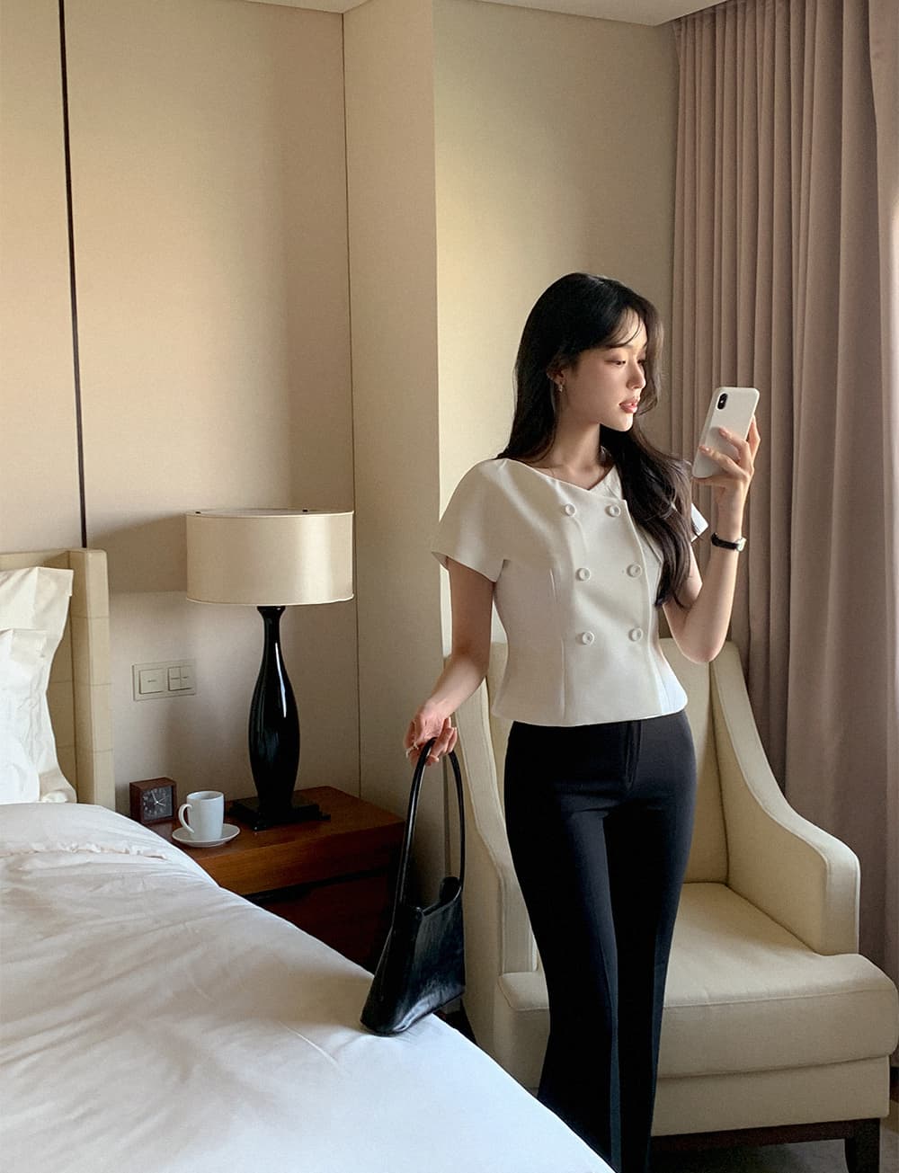 크기 있음 업데이트 한 부서 레트로 품격 작은 샤넬 스타일 허리 수축 슬림해 보이는 반팔 우아함 다용도 출퇴근 짧은 외투 상세 이미지 3
