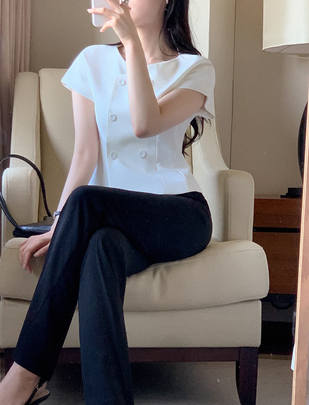 크기 있음 업데이트 한 부서 레트로 품격 작은 샤넬 스타일 허리 수축 슬림해 보이는 반팔 우아함 다용도 출퇴근 짧은 외투 상세 이미지 4