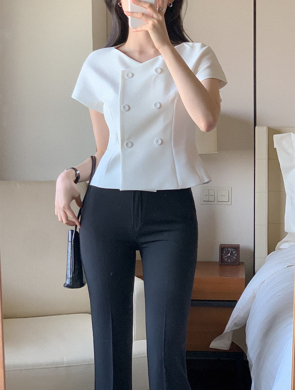 크기 있음 업데이트 한 부서 레트로 품격 작은 샤넬 스타일 허리 수축 슬림해 보이는 반팔 우아함 다용도 출퇴근 짧은 외투 상세 이미지 6