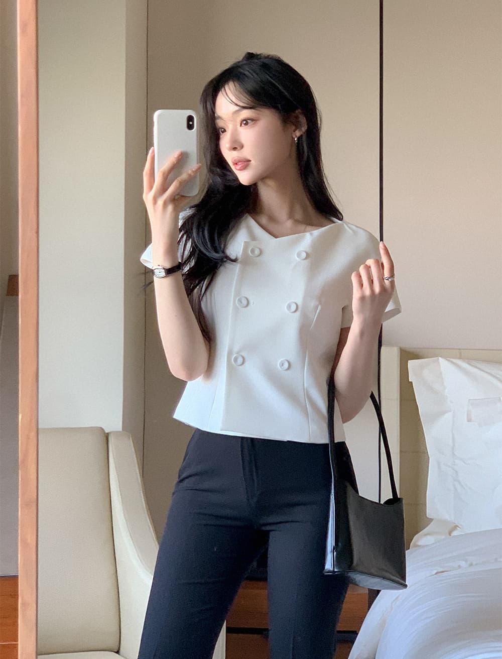 크기 있음 업데이트 한 부서 레트로 품격 작은 샤넬 스타일 허리 수축 슬림해 보이는 반팔 우아함 다용도 출퇴근 짧은 외투 상세 이미지 7