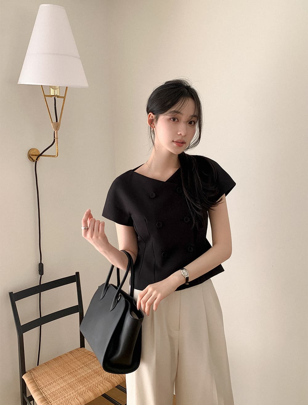 크기 있음 업데이트 한 부서 레트로 품격 작은 샤넬 스타일 허리 수축 슬림해 보이는 반팔 우아함 다용도 출퇴근 짧은 외투 상세 이미지 25