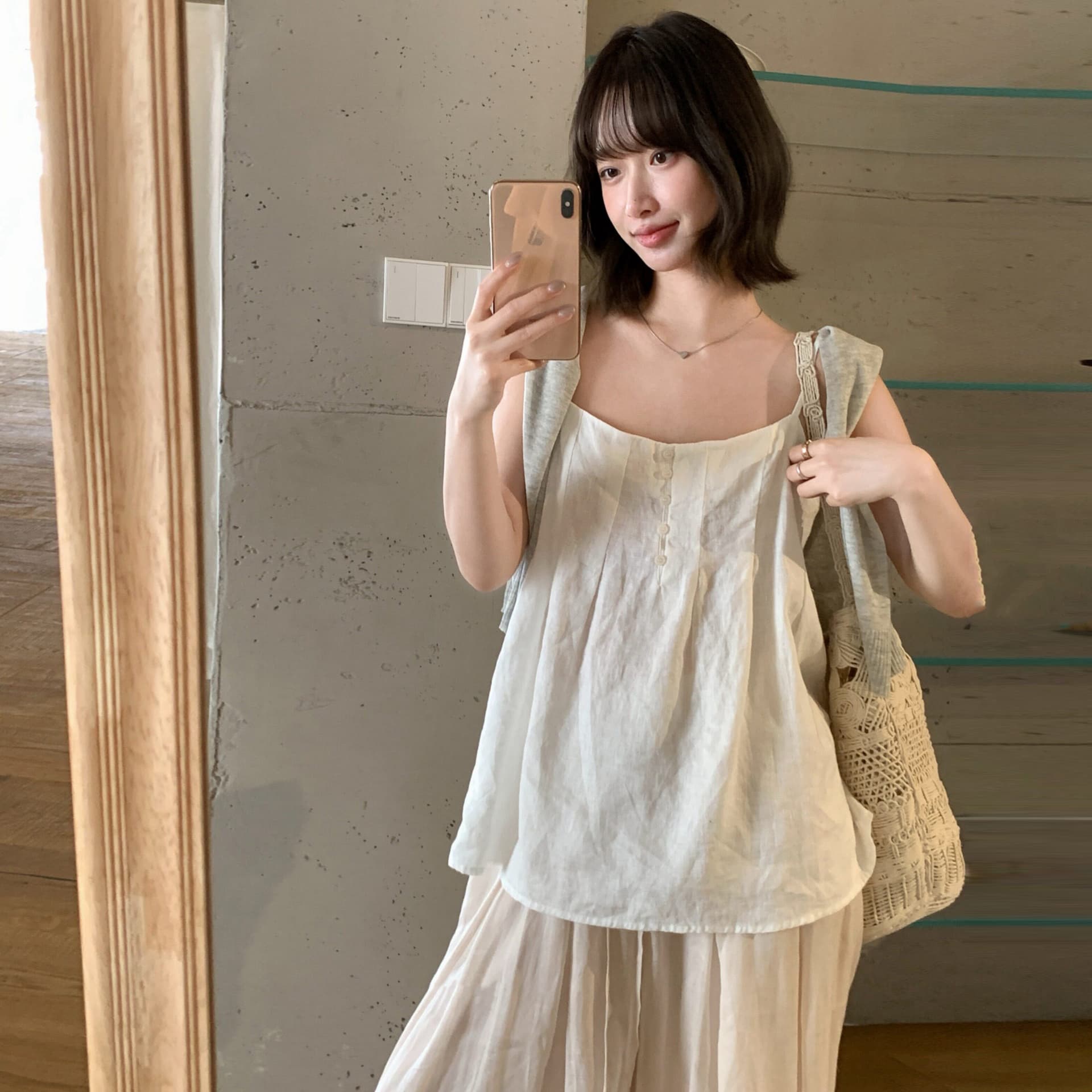 크기 있음 업데이트 한 부서 미니멀리즘 일상 다용도 통기성 마 캐미솔 여성 부드러운 품격 싱글 착용 조끼 이미지 2
