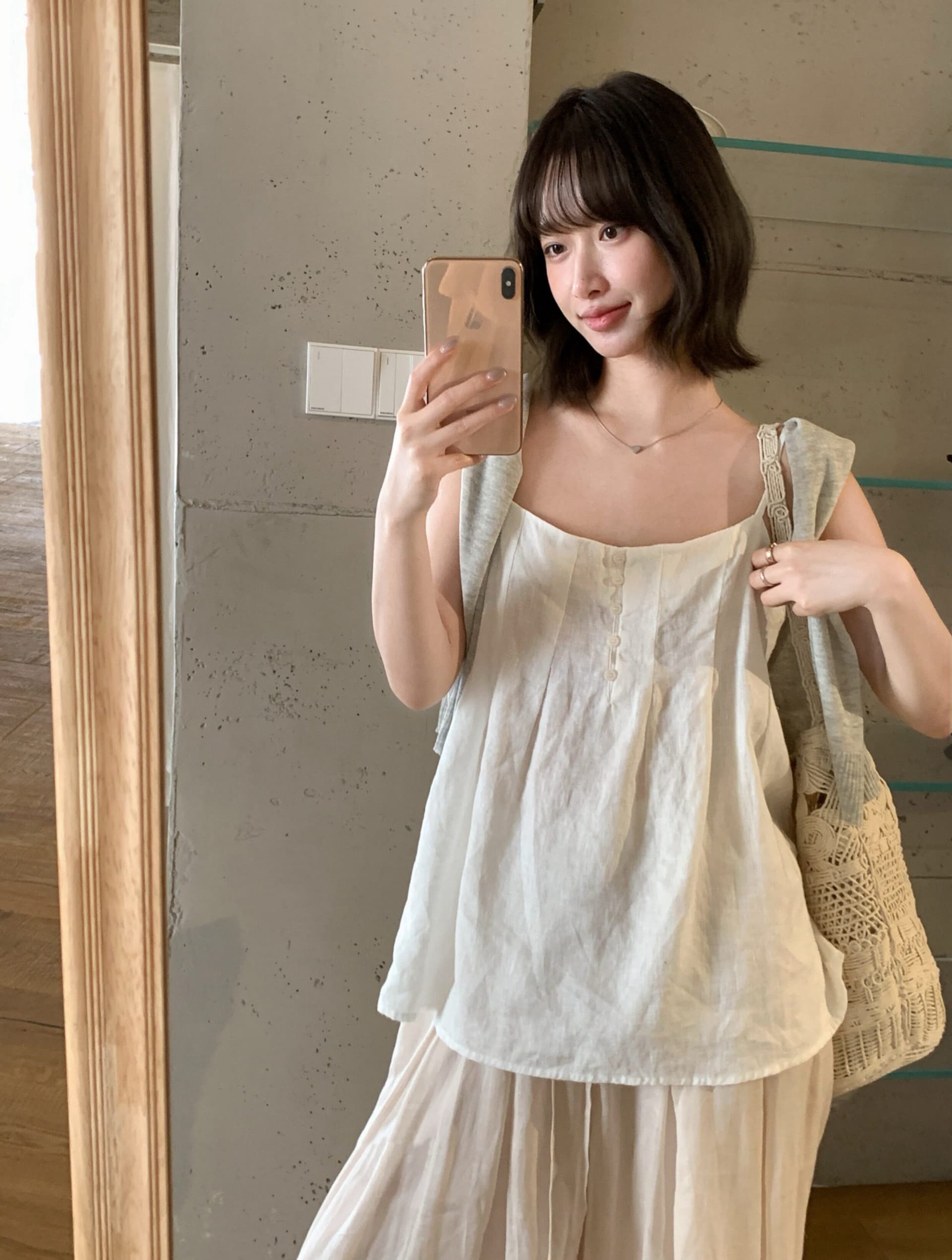 크기 있음 업데이트 한 부서 미니멀리즘 일상 다용도 통기성 마 캐미솔 여성 부드러운 품격 싱글 착용 조끼 상세 이미지 7