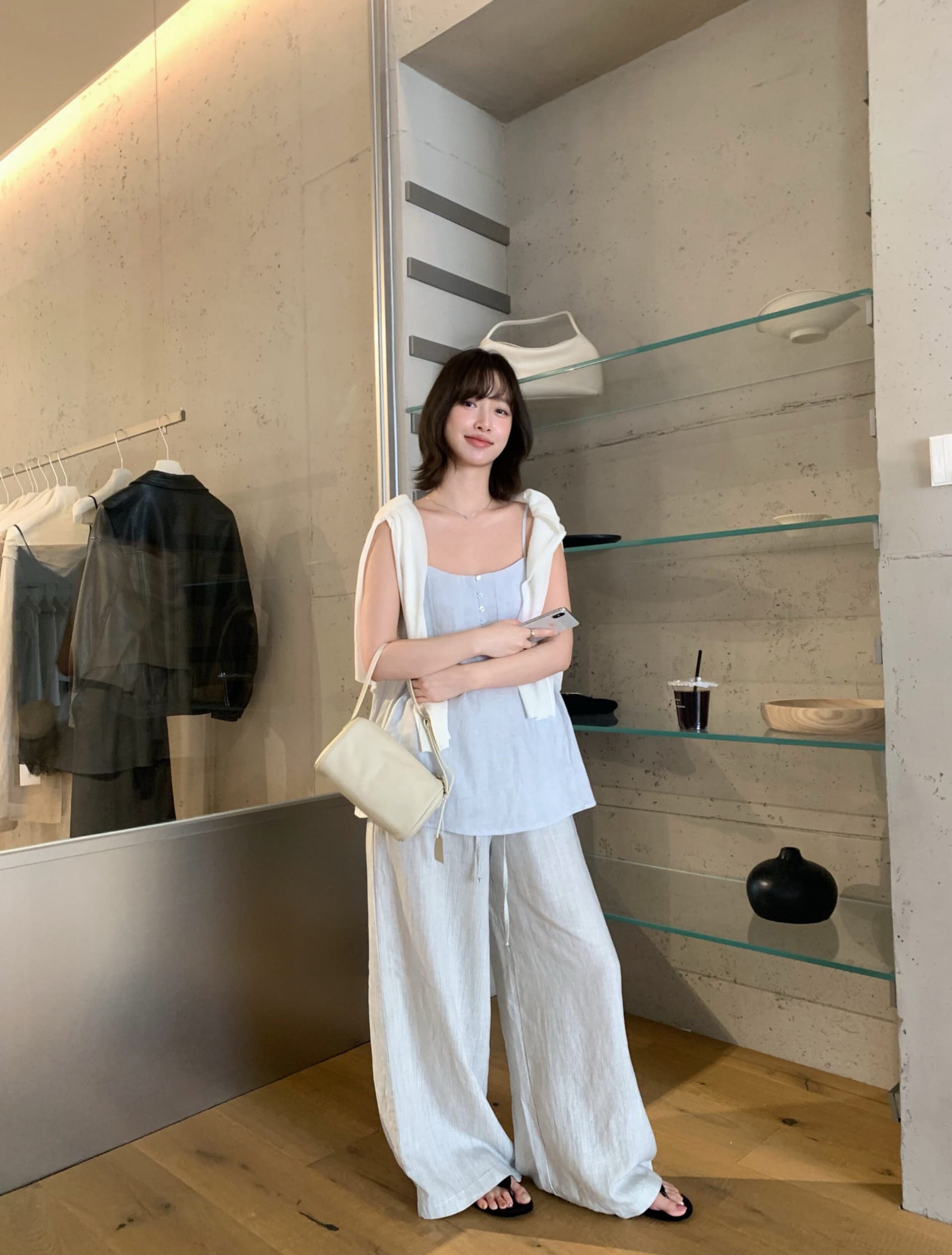 크기 있음 업데이트 한 부서 미니멀리즘 일상 다용도 통기성 마 캐미솔 여성 부드러운 품격 싱글 착용 조끼 상세 이미지 15
