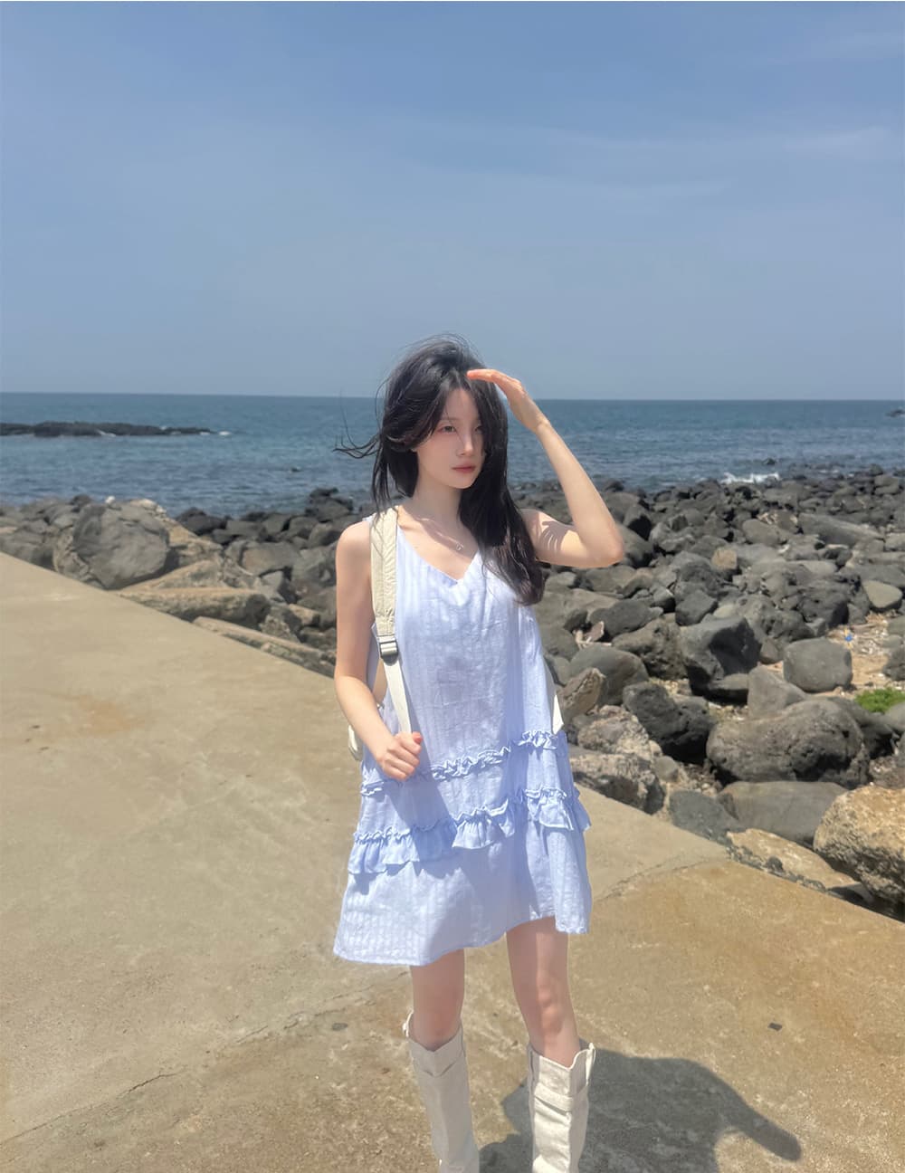 한 부서 귀여운 연령 감소 목이버섯 패치워크 치마 루즈핏 다용도 일상 달콤함 민소매 드레스 상세 이미지 16