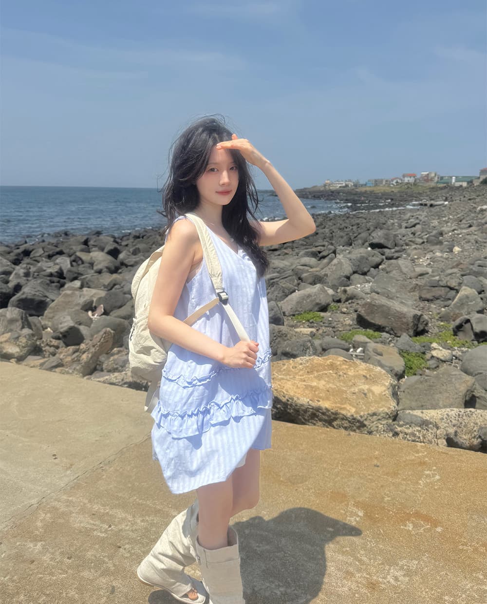 한 부서 귀여운 연령 감소 목이버섯 패치워크 치마 루즈핏 다용도 일상 달콤함 민소매 드레스 상세 이미지 17