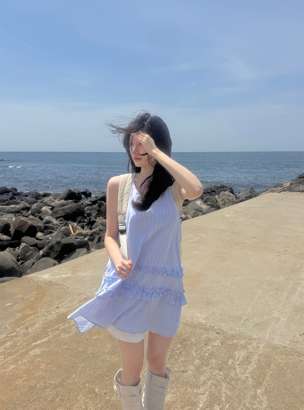 한 부서 귀여운 연령 감소 목이버섯 패치워크 치마 루즈핏 다용도 일상 달콤함 민소매 드레스 상세 이미지 21