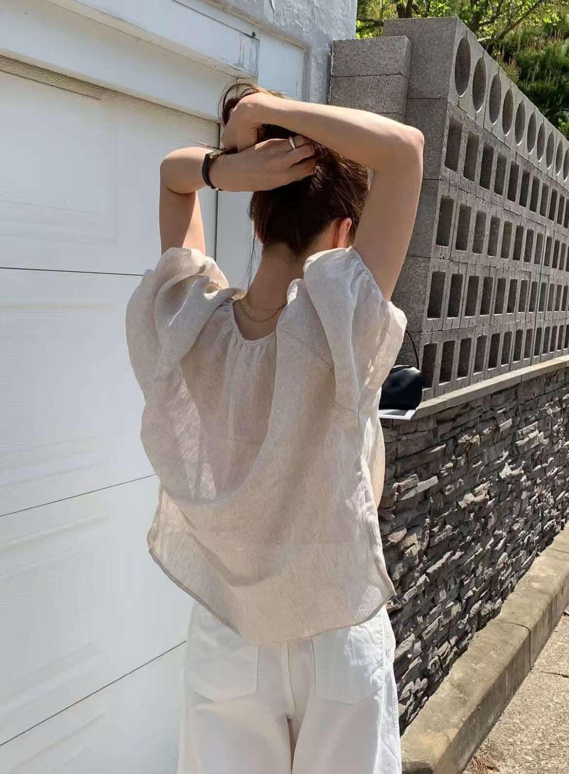 프랑스식 품격 느긋한 바람 여름 차가운 센스 마이크로 ~을 통해 셔츠 일상 다용도 루즈핏 맨위 작은 셔츠 여성 상세 이미지 1