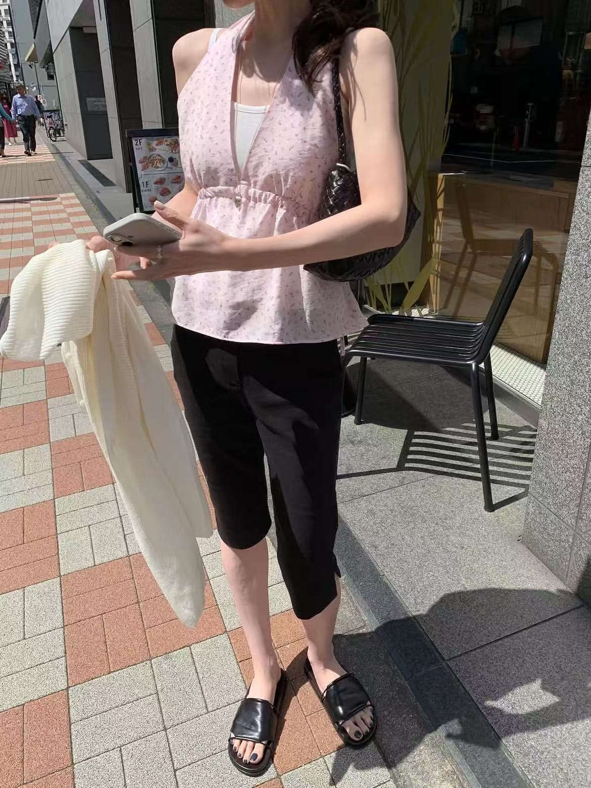 한 부서 미니멀리즘 작은 청신 꽃무늬 행침 목 조끼 다용도 출퇴근 스택 착용 쉬폰 작은 셔츠 제외 된 만나는 조끼 상세 이미지 9
