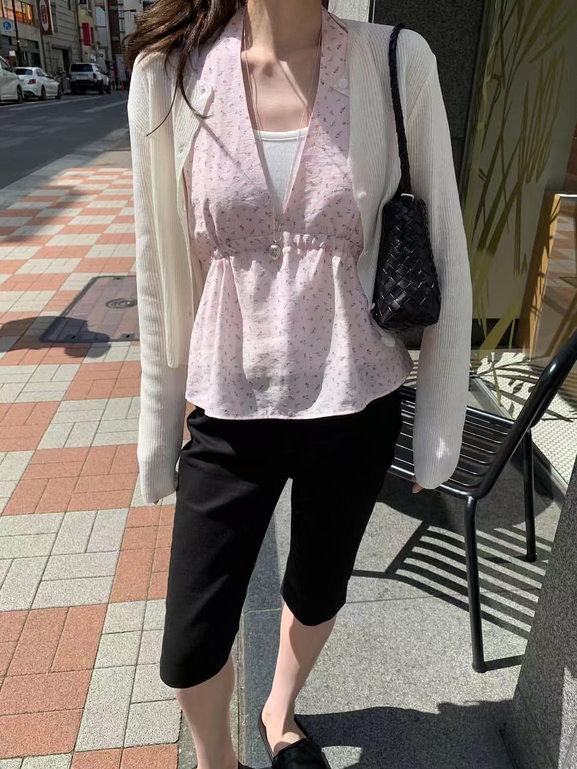 한 부서 미니멀리즘 작은 청신 꽃무늬 행침 목 조끼 다용도 출퇴근 스택 착용 쉬폰 작은 셔츠 제외 된 만나는 조끼 상세 이미지 11