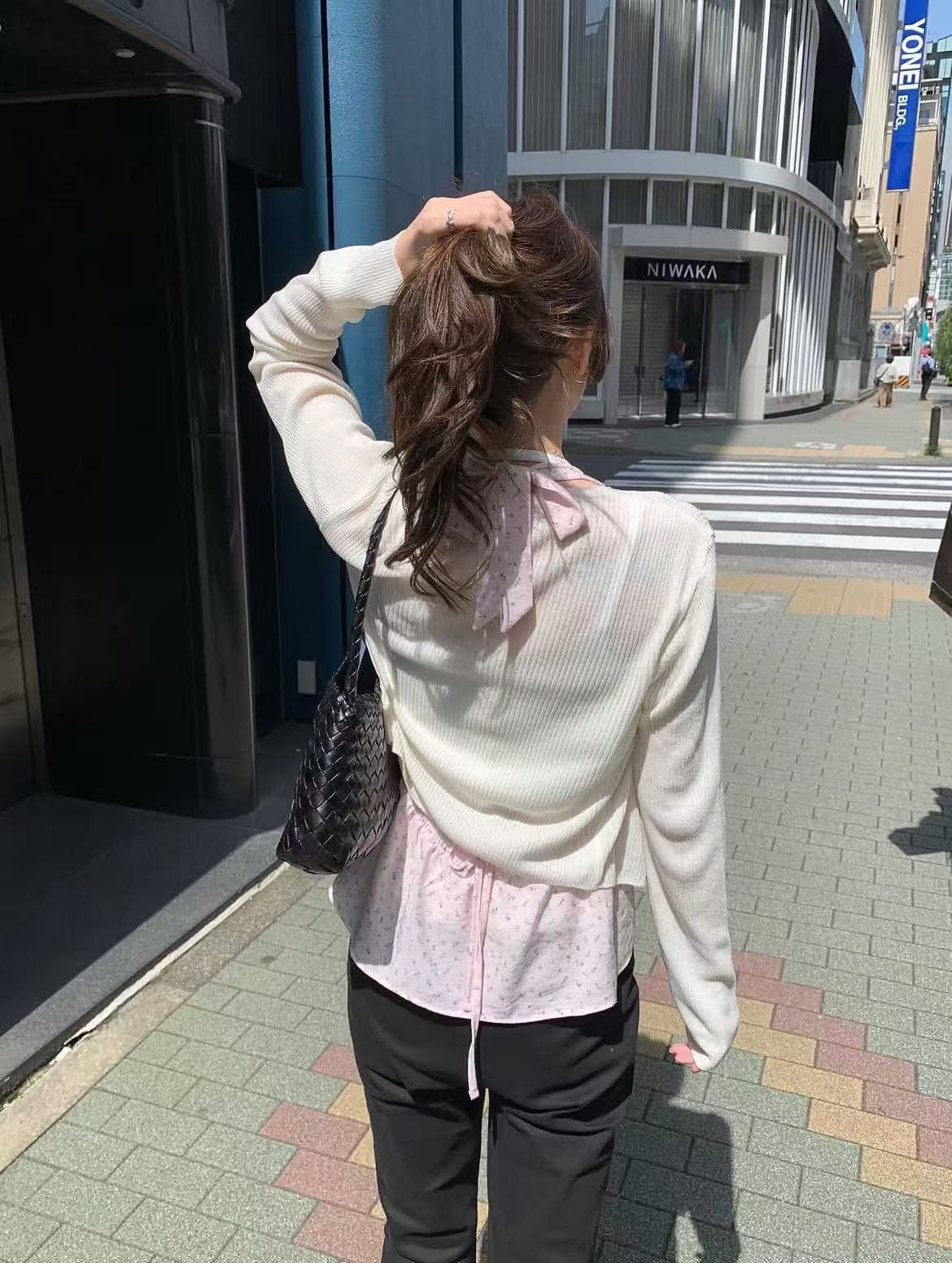 한 부서 미니멀리즘 작은 청신 꽃무늬 행침 목 조끼 다용도 출퇴근 스택 착용 쉬폰 작은 셔츠 제외 된 만나는 조끼 상세 이미지 14