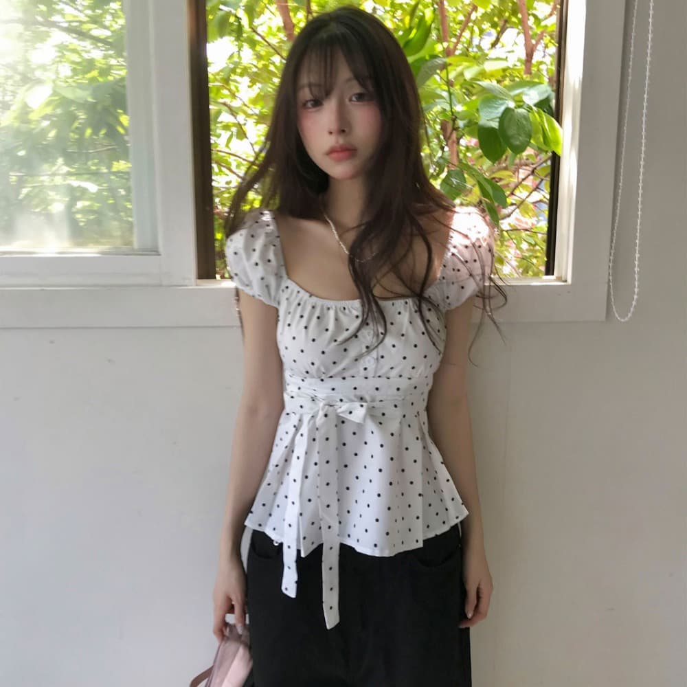 크기 있음 업데이트 한 부서 작은 대중 도트 무늬 레이스업 나비 매듭 귀여운 연령 감소 인형 셔츠 다용도 일상 셔츠