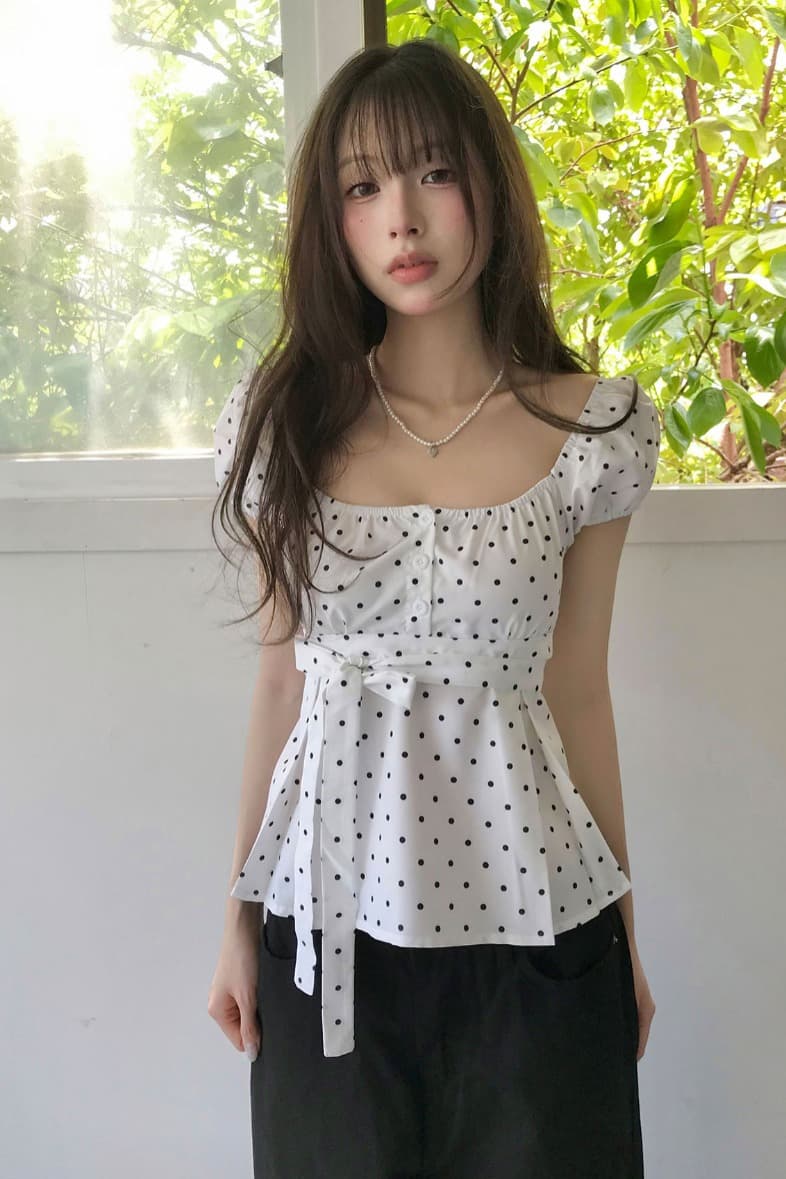 크기 있음 업데이트 한 부서 작은 대중 도트 무늬 레이스업 나비 매듭 귀여운 연령 감소 인형 셔츠 다용도 일상 셔츠 이미지 6