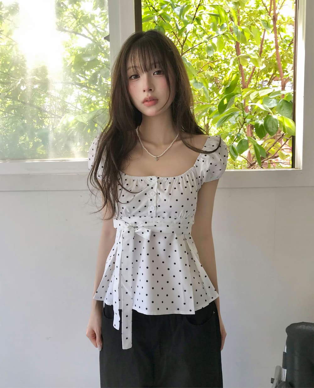 크기 있음 업데이트 한 부서 작은 대중 도트 무늬 레이스업 나비 매듭 귀여운 연령 감소 인형 셔츠 다용도 일상 셔츠 상세 이미지 18