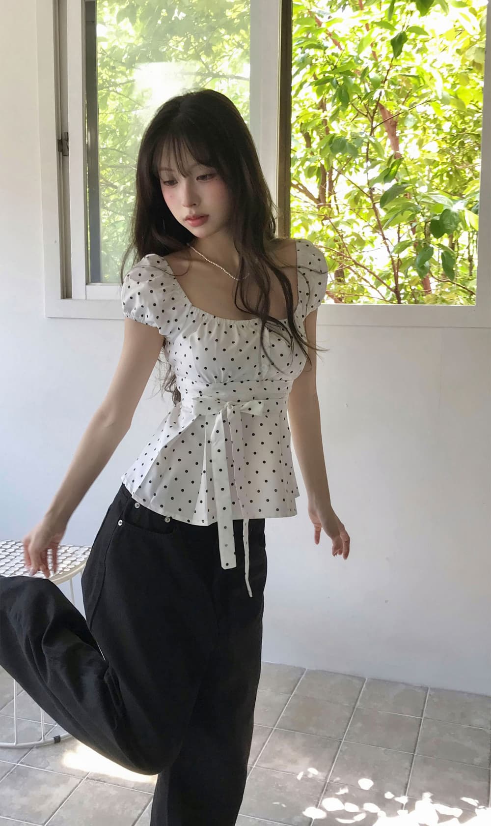 크기 있음 업데이트 한 부서 작은 대중 도트 무늬 레이스업 나비 매듭 귀여운 연령 감소 인형 셔츠 다용도 일상 셔츠 상세 이미지 22
