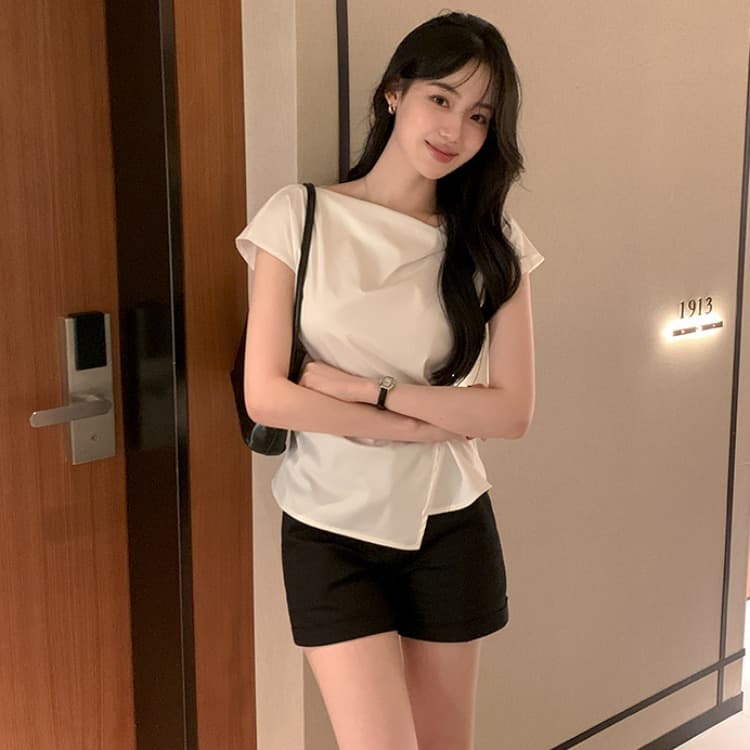 크기 있음 업데이트 한 부서 우아함 품격 흔들다 칼라 레이스업 허리 수축 트임 일상 다용도 셔츠 맨위 이미지 2
