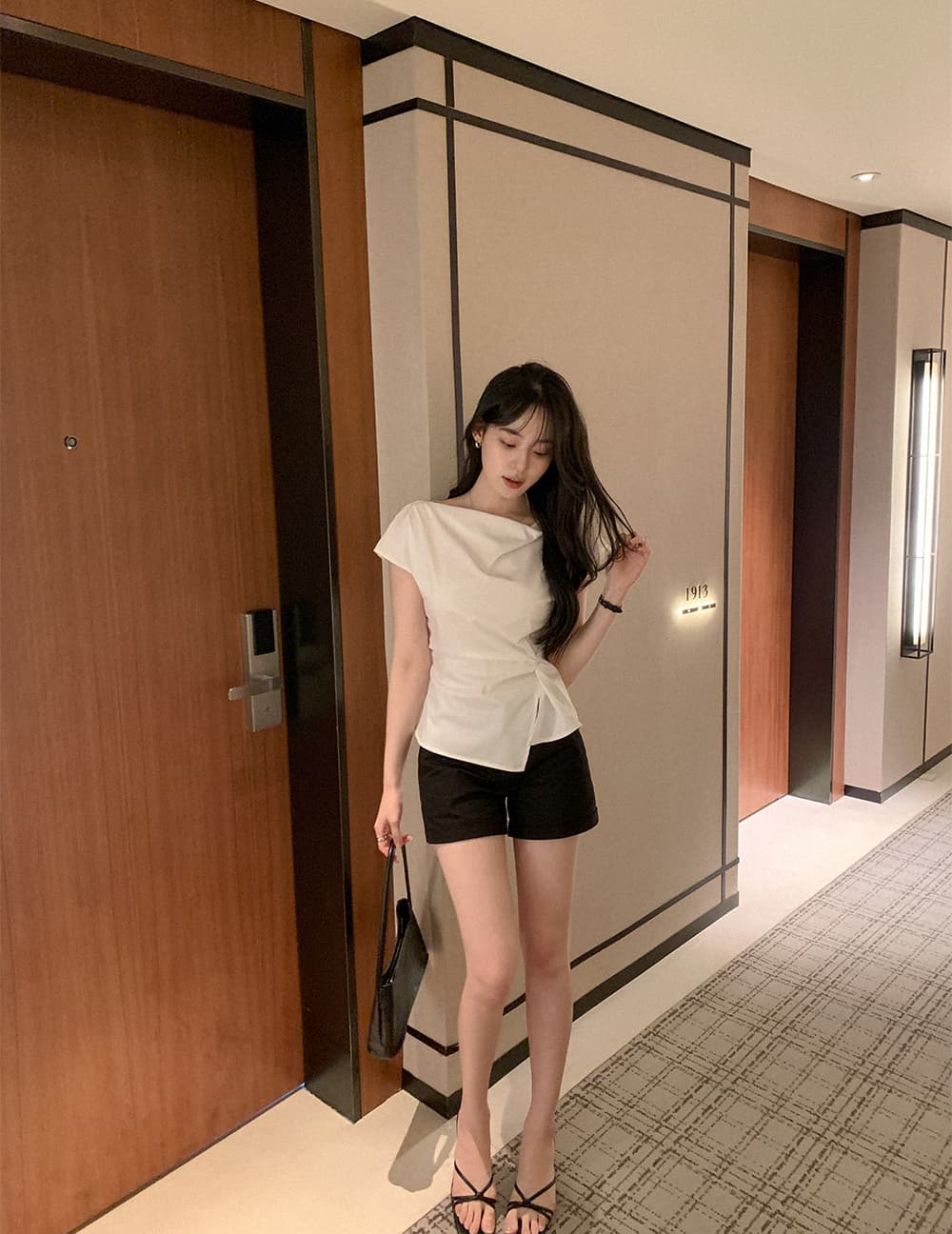 크기 있음 업데이트 한 부서 우아함 품격 흔들다 칼라 레이스업 허리 수축 트임 일상 다용도 셔츠 맨위 상세 이미지 23