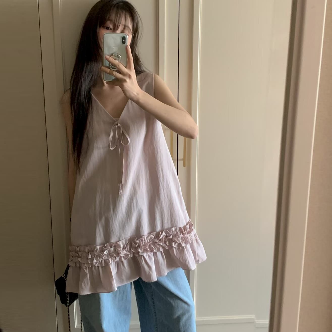 크기 있음 업데이트 한 부서 달콤함 연령 감소 가스 다용도 부드러운 V넥 레이스업 레이스 드레스 이미지 3