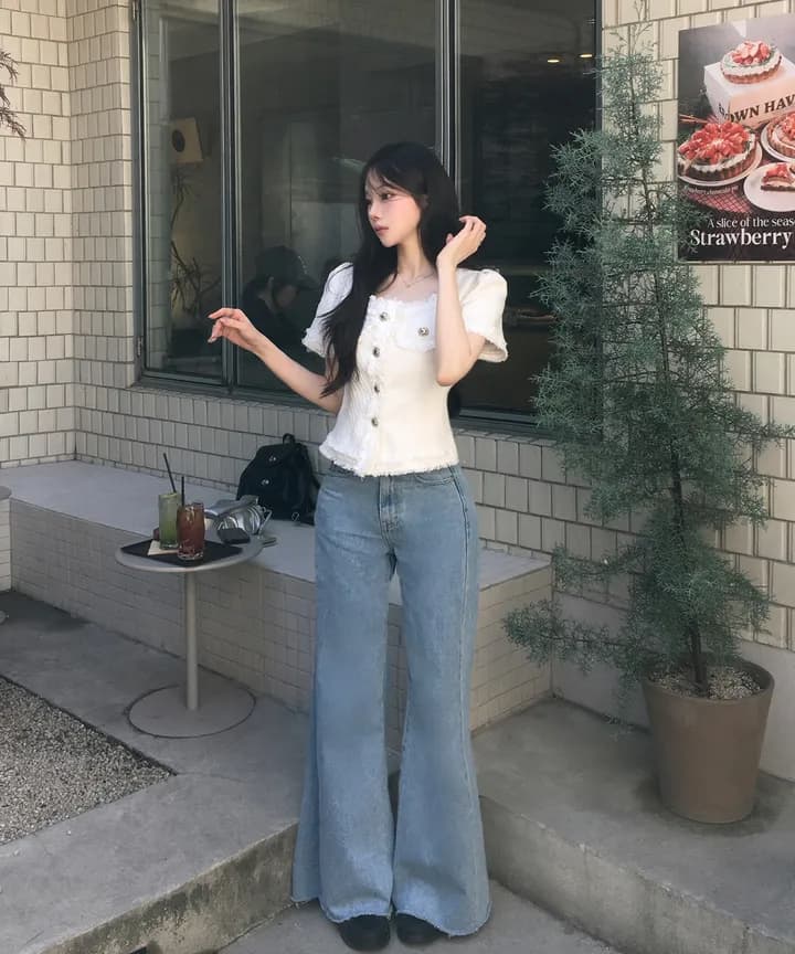 크기 있음 업데이트 작은 샤넬 스타일 광장 칼라 줄무늬 레이스 반팔 여성 코트 여름 새로운 프랑스식 트위드 상세 이미지 5