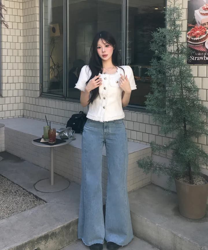 크기 있음 업데이트 작은 샤넬 스타일 광장 칼라 줄무늬 레이스 반팔 여성 코트 여름 새로운 프랑스식 트위드 상세 이미지 7