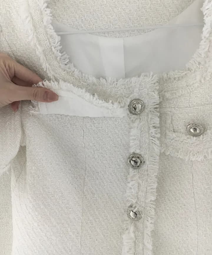 크기 있음 업데이트 작은 샤넬 스타일 광장 칼라 줄무늬 레이스 반팔 여성 코트 여름 새로운 프랑스식 트위드 상세 이미지 14