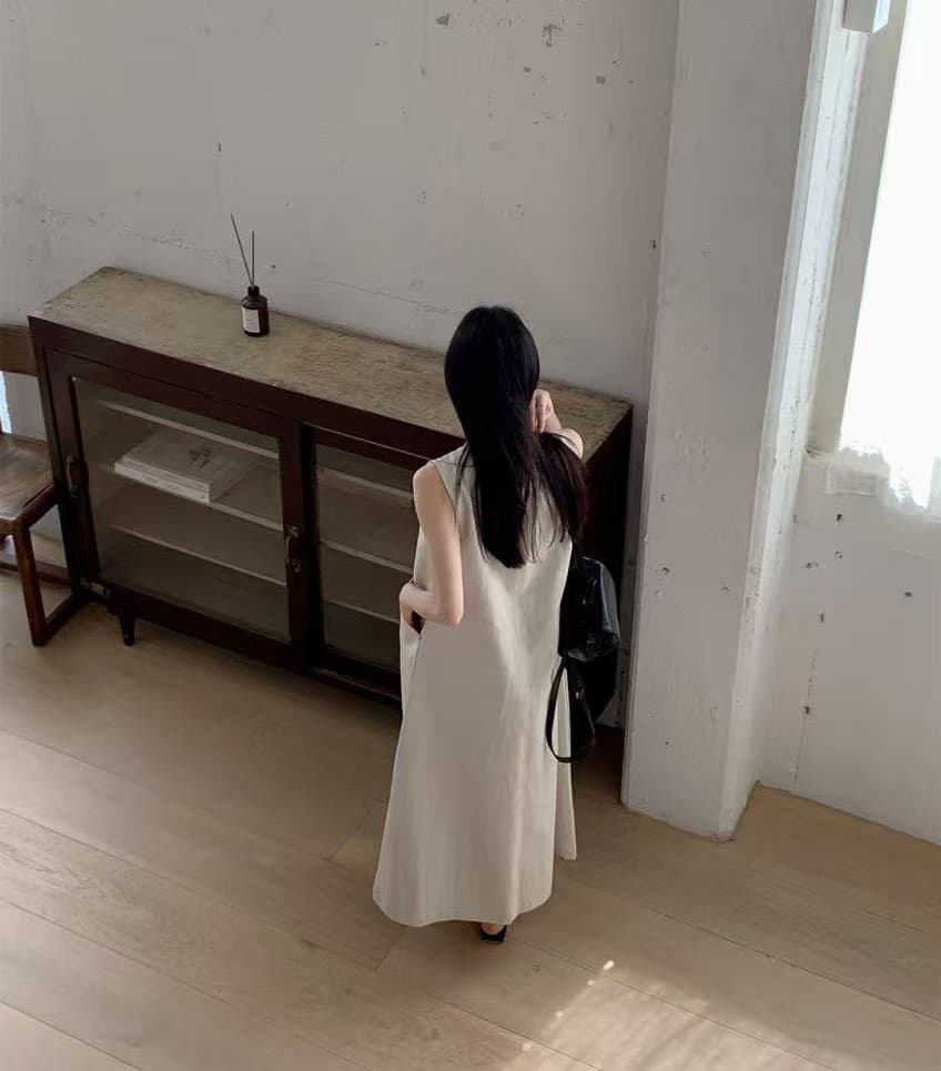 한 부서 미니멀리즘 품격 우아함 루즈핏 라인 센스 더블 주머니 다용도 일상 라운드 넥 드레스 상세 이미지 20