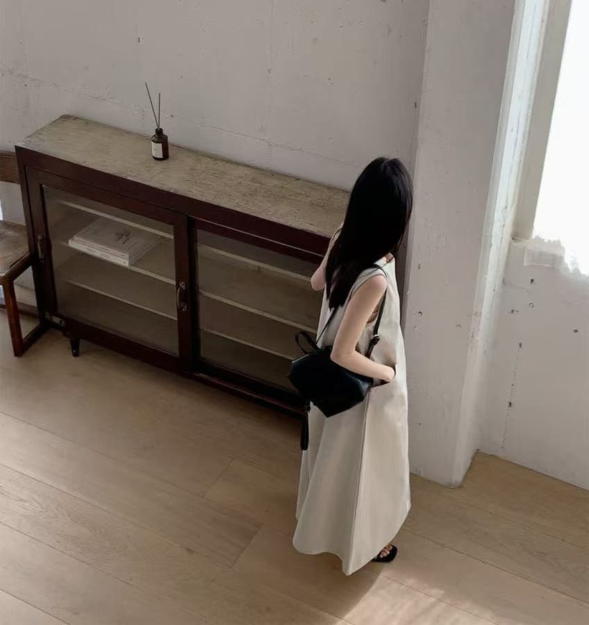 한 부서 미니멀리즘 품격 우아함 루즈핏 라인 센스 더블 주머니 다용도 일상 라운드 넥 드레스 상세 이미지 21