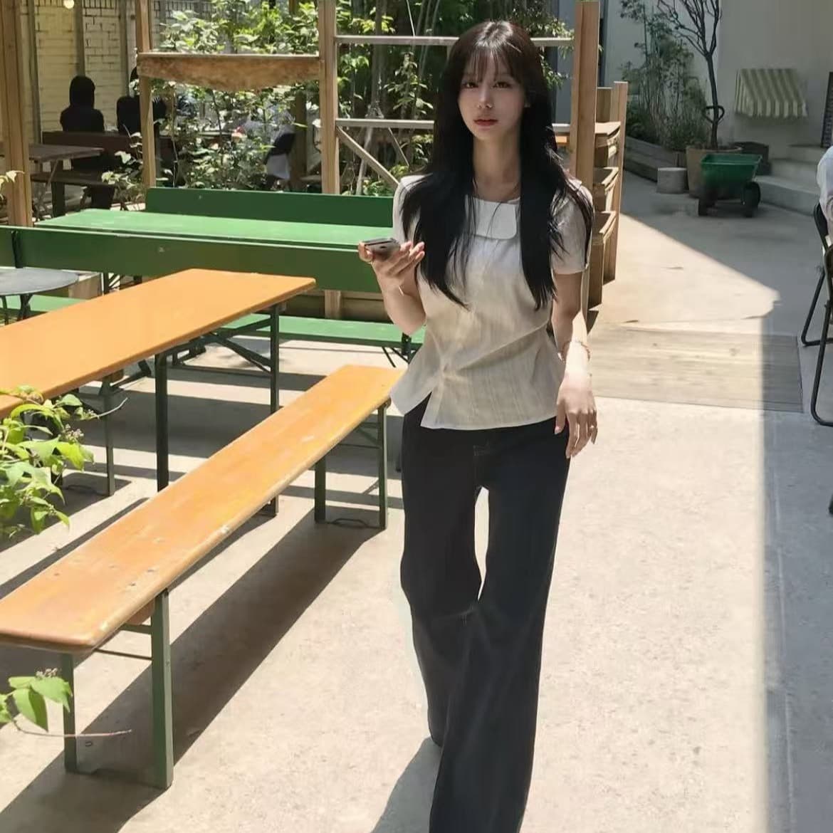 크기 있음 업데이트 한국 스타일 불규칙 베이비 칼라 여성 셔츠 허리 수축 슬림해 보이는 디자인 센스 Chic 품격 맨위 이미지 4
