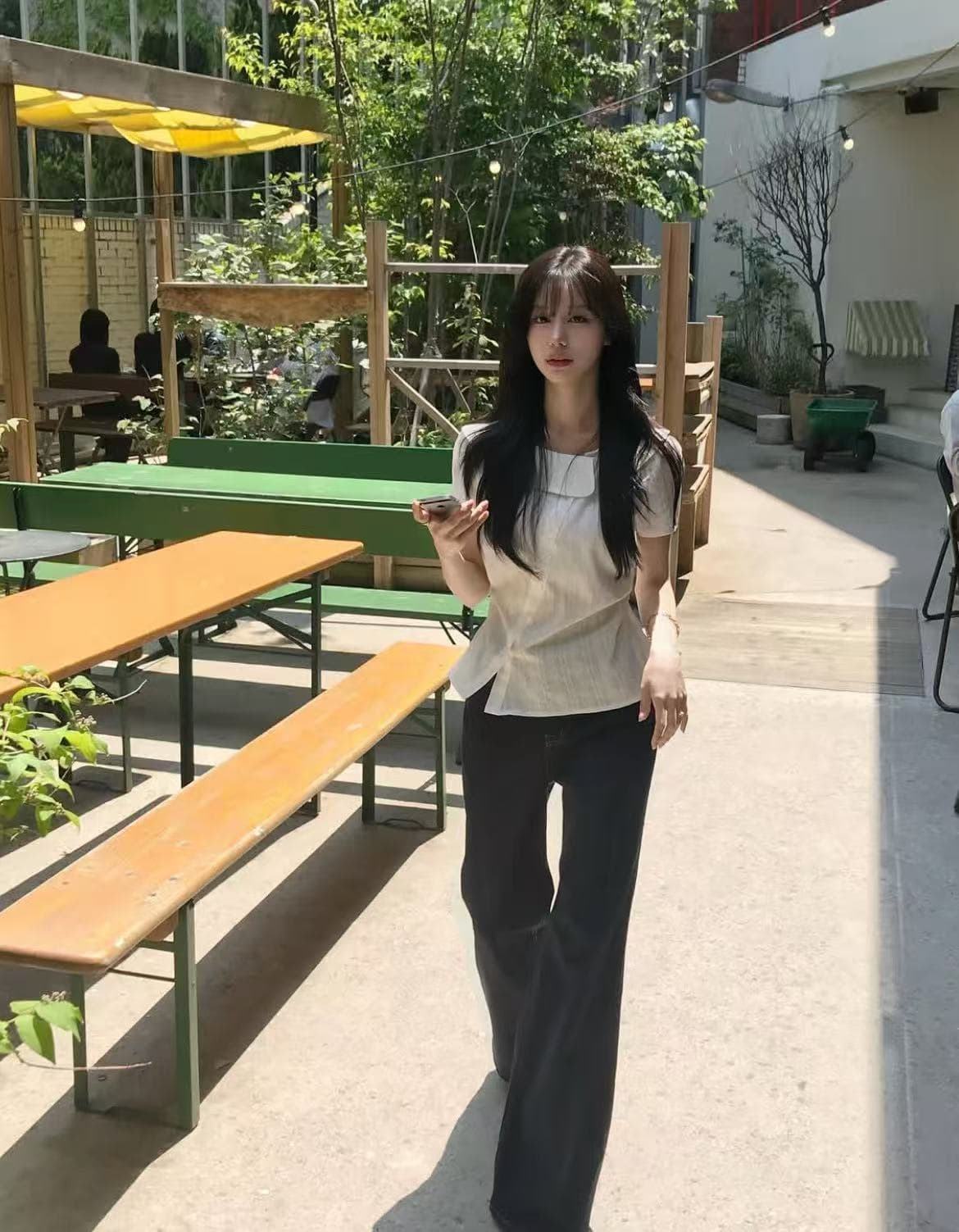 크기 있음 업데이트 한국 스타일 불규칙 베이비 칼라 여성 셔츠 허리 수축 슬림해 보이는 디자인 센스 Chic 품격 맨위 상세 이미지 3