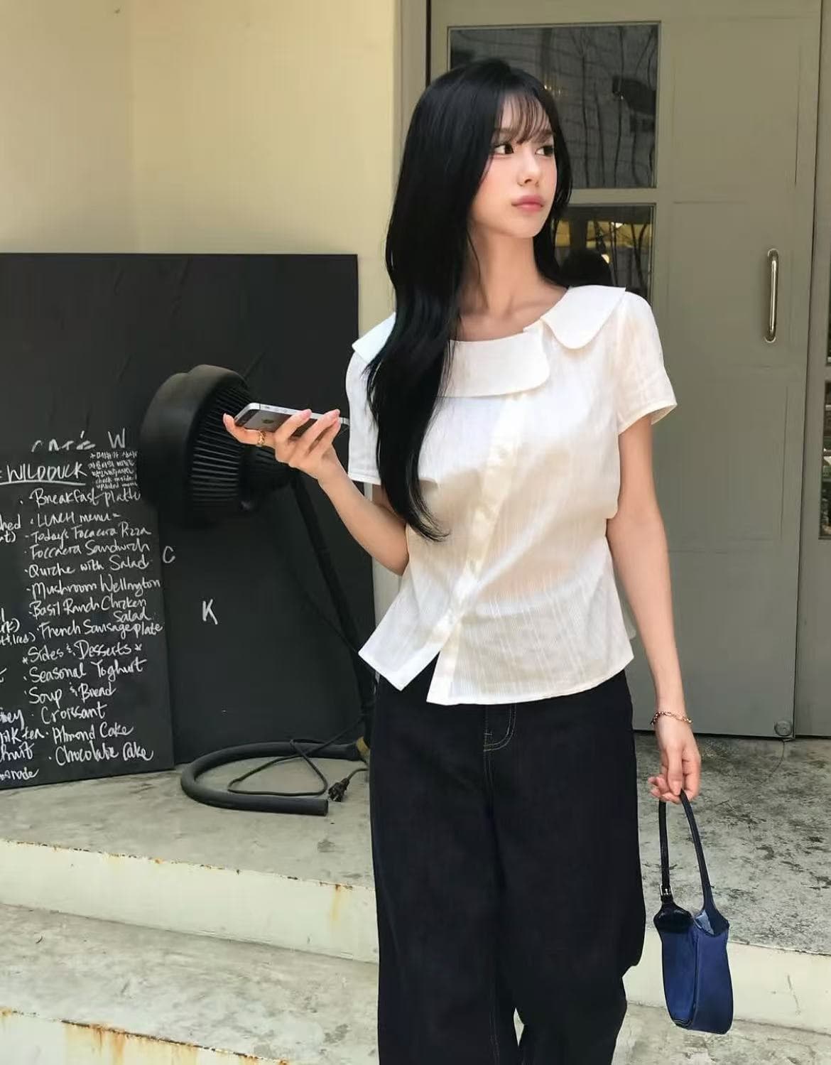 크기 있음 업데이트 한국 스타일 불규칙 베이비 칼라 여성 셔츠 허리 수축 슬림해 보이는 디자인 센스 Chic 품격 맨위 상세 이미지 4