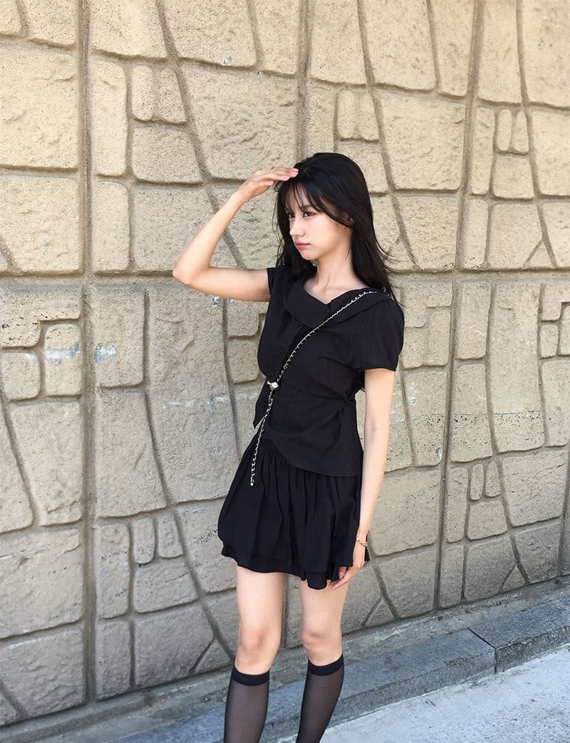 크기 있음 업데이트 한국 스타일 불규칙 베이비 칼라 여성 셔츠 허리 수축 슬림해 보이는 디자인 센스 Chic 품격 맨위 상세 이미지 8
