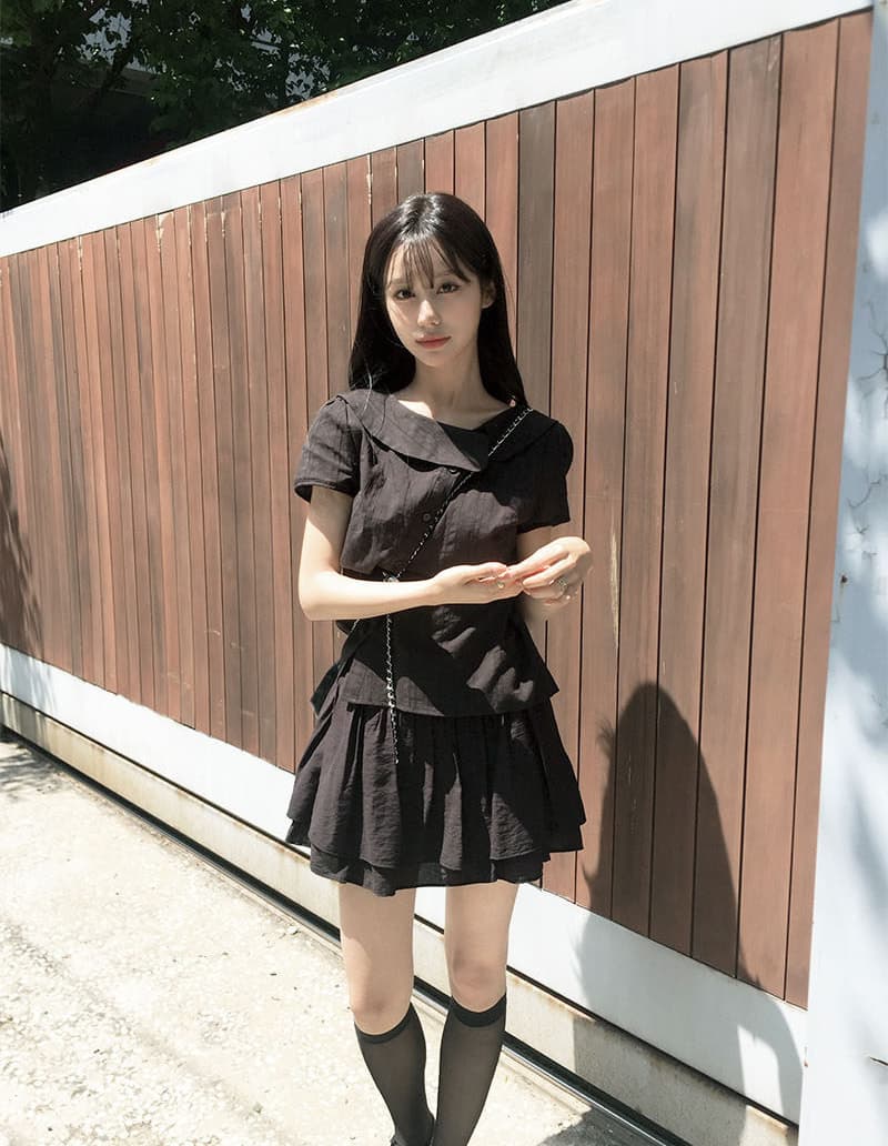 크기 있음 업데이트 한국 스타일 불규칙 베이비 칼라 여성 셔츠 허리 수축 슬림해 보이는 디자인 센스 Chic 품격 맨위 상세 이미지 12