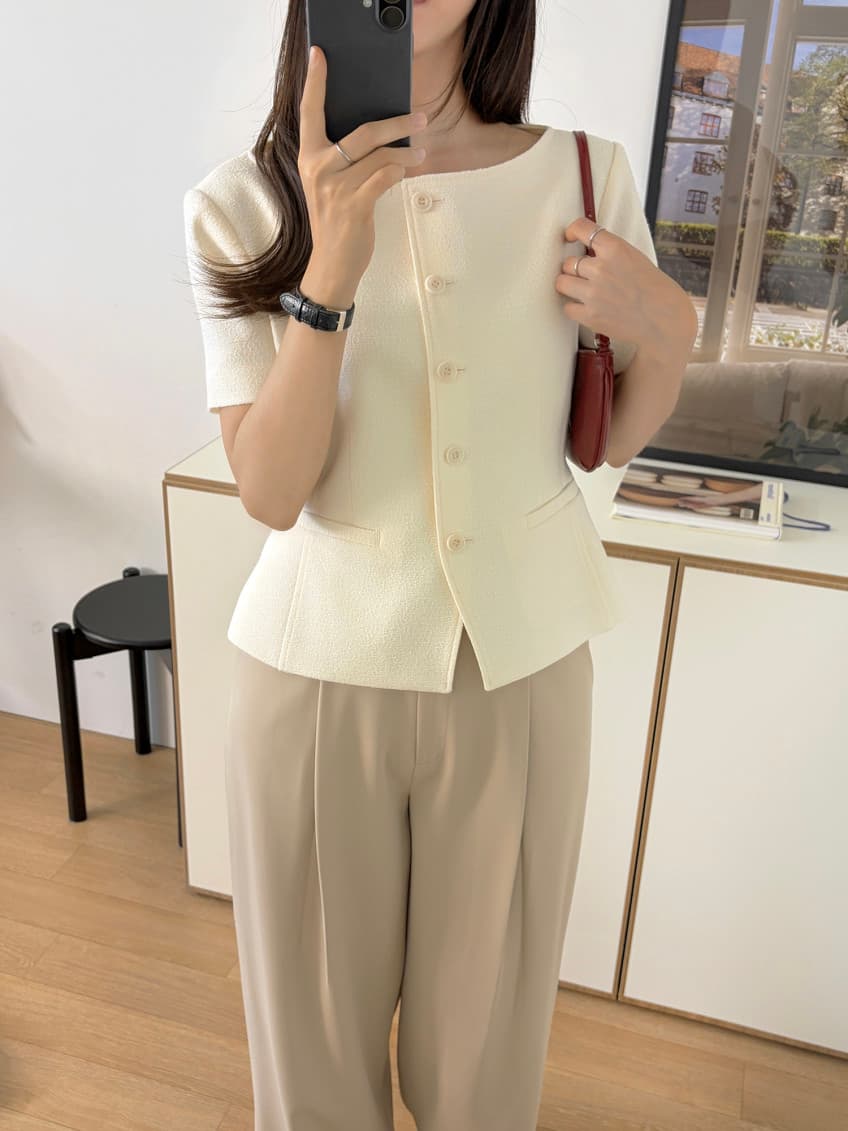 크기 있음 업데이트 한 부서 레트로 품격 작은 샤넬 스타일 디자인 네클라인 슬림해 보이는 우아함 다용도 출퇴근 재킷 상세 이미지 13