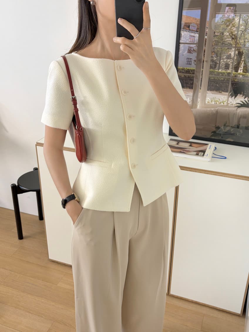 크기 있음 업데이트 한 부서 레트로 품격 작은 샤넬 스타일 디자인 네클라인 슬림해 보이는 우아함 다용도 출퇴근 재킷 상세 이미지 18