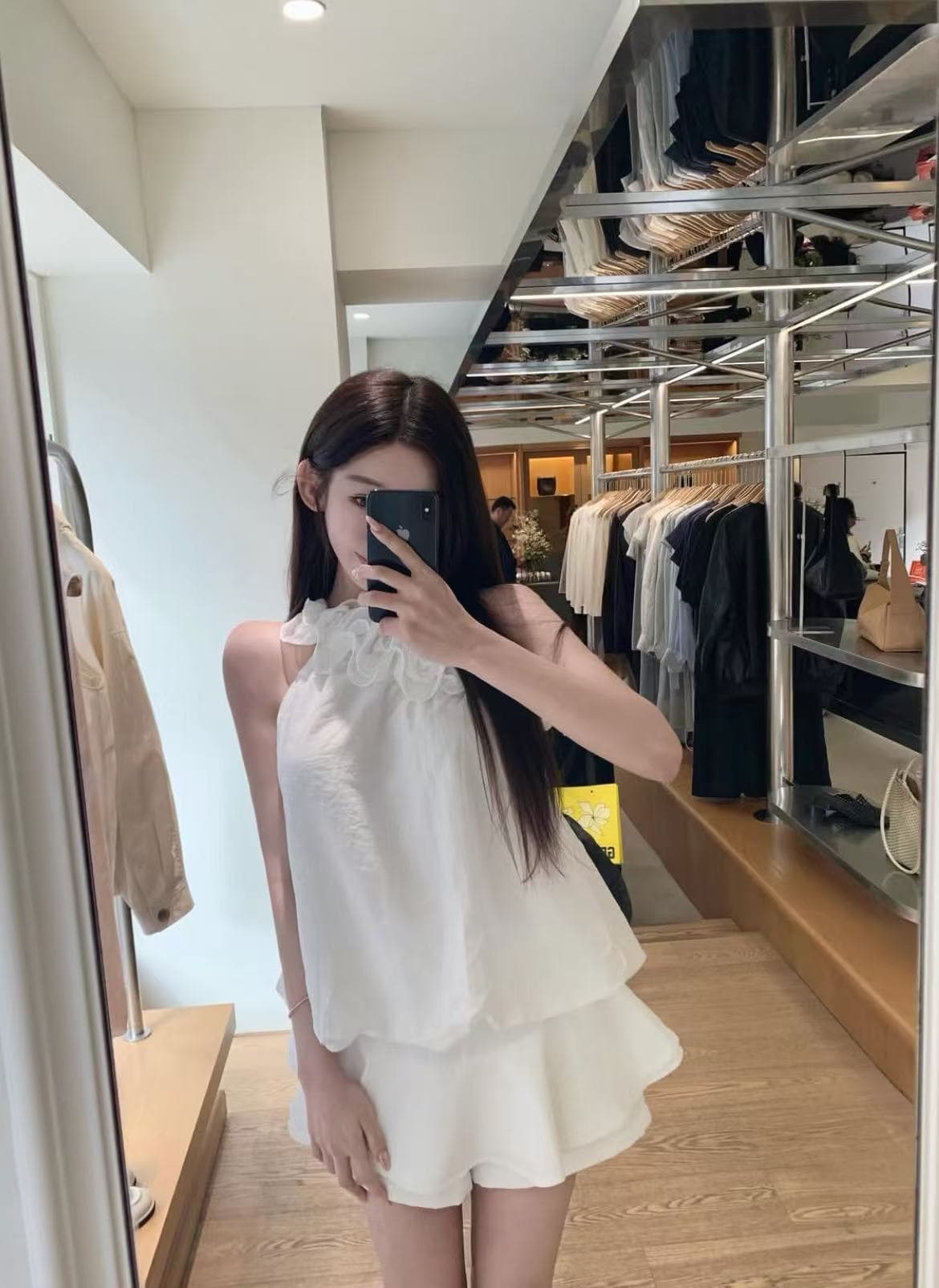 프랑스식 비스듬한 어깨 꽃 행침 목 화이트 작은 조끼 여성 여름 외출용 인사이드 가져 가라. 퍼프 꽃밭 민소매 슬립 맨위 상세 이미지 4