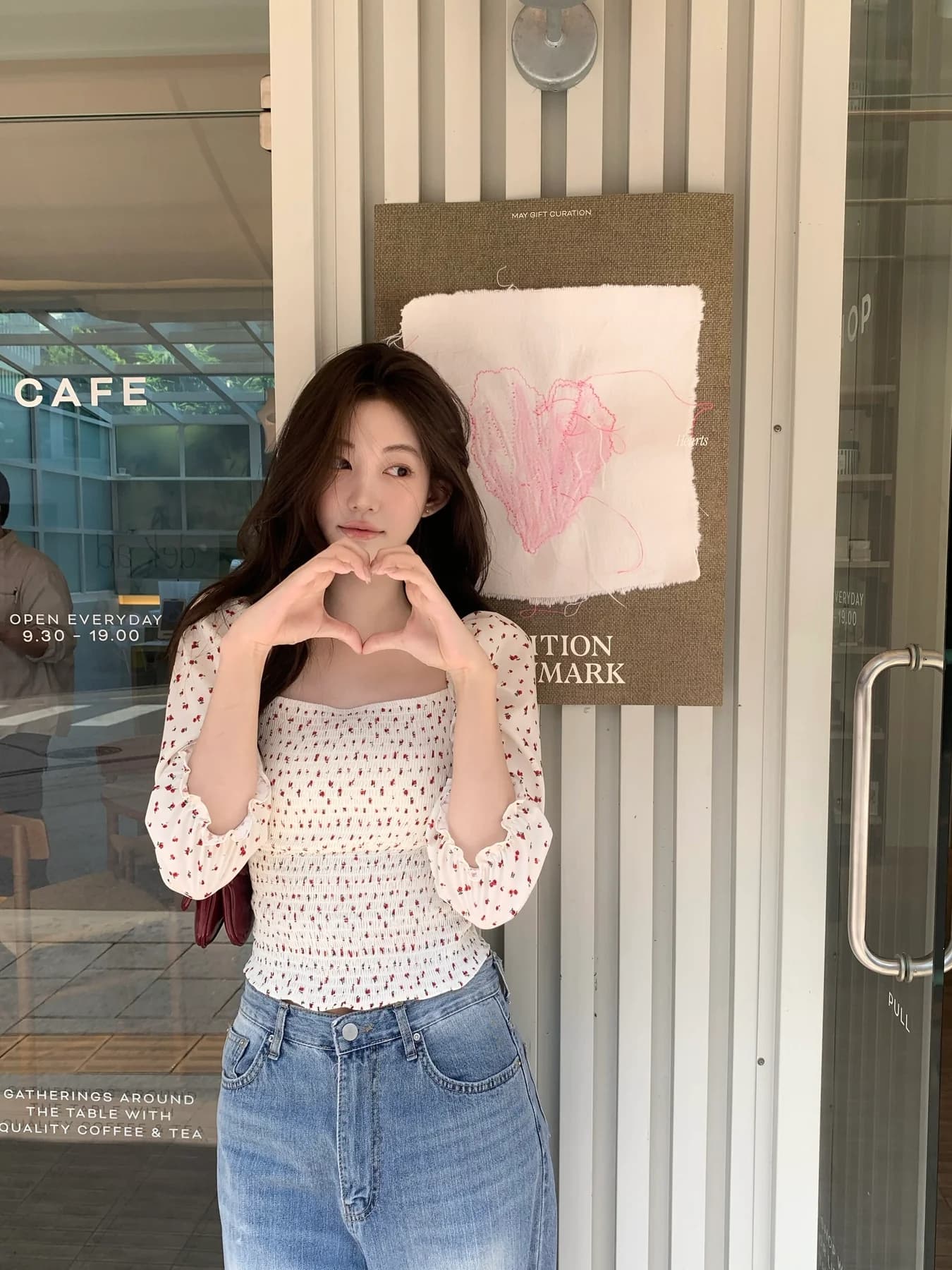 크기 있음 업데이트 프랑스식 낭만주의 광장 칼라 거품 소매 꽃무늬 셔츠 한 부서 Chic 연령 감소 7부 소매 작은 셔츠 상세 이미지 17