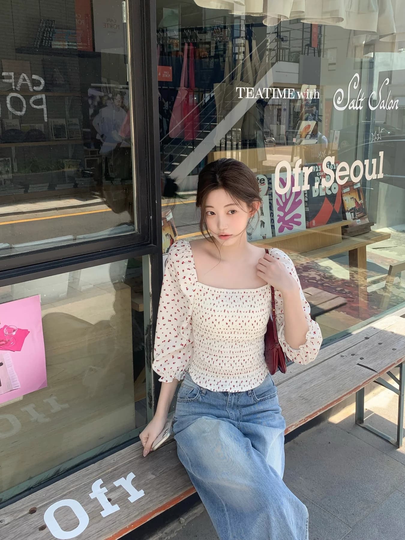 크기 있음 업데이트 프랑스식 낭만주의 광장 칼라 거품 소매 꽃무늬 셔츠 한 부서 Chic 연령 감소 7부 소매 작은 셔츠 상세 이미지 27