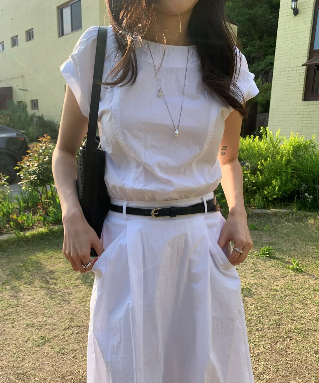 한 부서 미니멀리즘 품격 일상 다용도 레이스업 허리 수축 슬림해 보이는 드레스 벨트 포함 상세 이미지 3