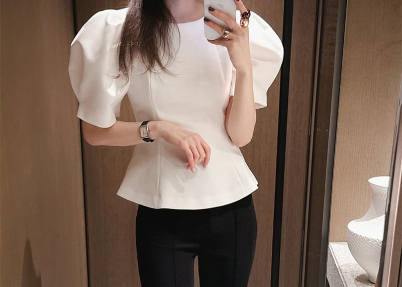 한 부서 원 웨이 우아함 품격 거품 소매 허리 수축 슬림해 보이는 출퇴근 다용도 셔츠 상세 이미지 3