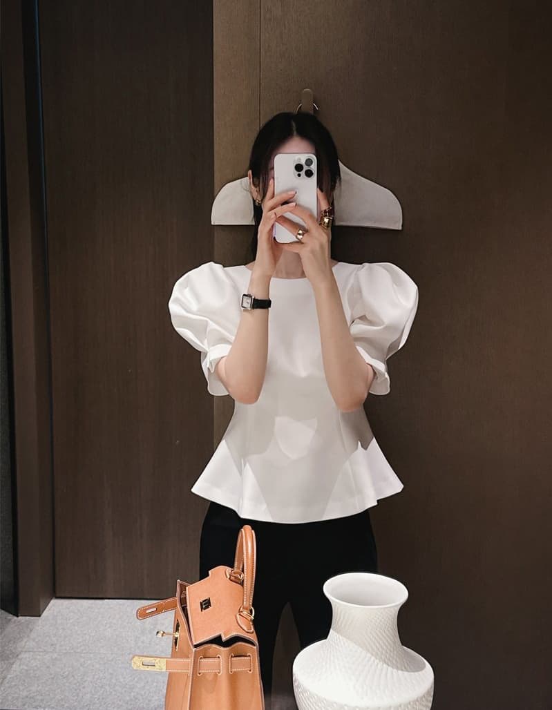 한 부서 원 웨이 우아함 품격 거품 소매 허리 수축 슬림해 보이는 출퇴근 다용도 셔츠 상세 이미지 4