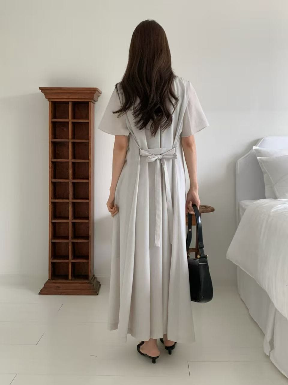 크기 있음 업데이트 한 부서 미니멀리즘 다용도 루즈핏 레이스업 허리 수축 슬림해 보이는 와이드 커프스 전후 둘 착용 드레스 상세 이미지 2