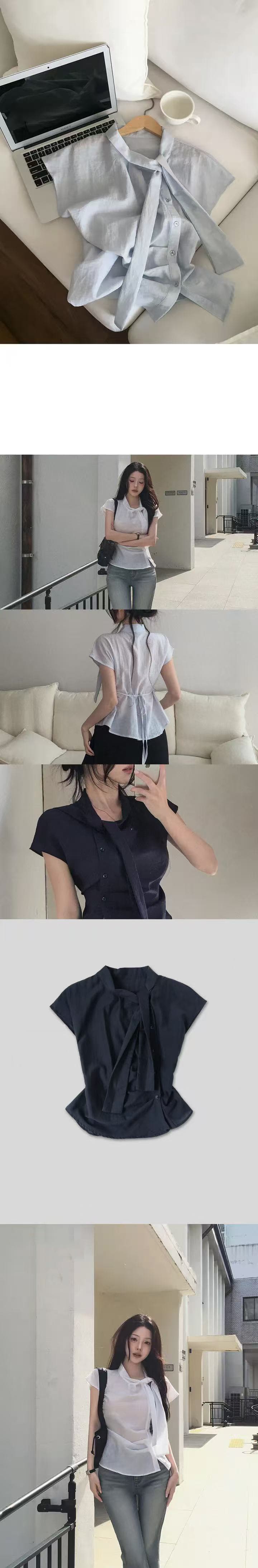 크기 있음 업데이트 ins 보 주님 섹션 프랑스식 레트로 품격 다용도 반팔 맨위 쇼트 스타일 작은 셔츠 상세 이미지 1