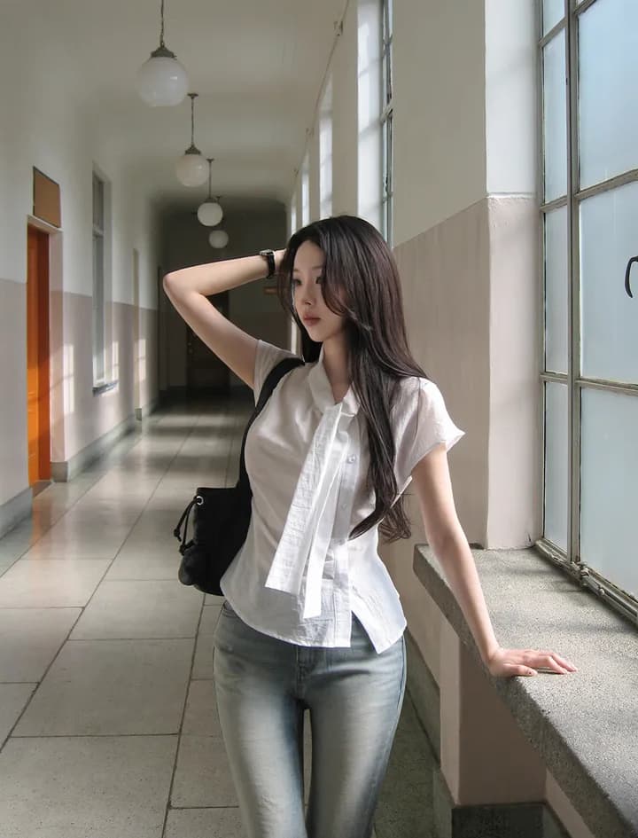 크기 있음 업데이트 ins 보 주님 섹션 프랑스식 레트로 품격 다용도 반팔 맨위 쇼트 스타일 작은 셔츠 상세 이미지 8