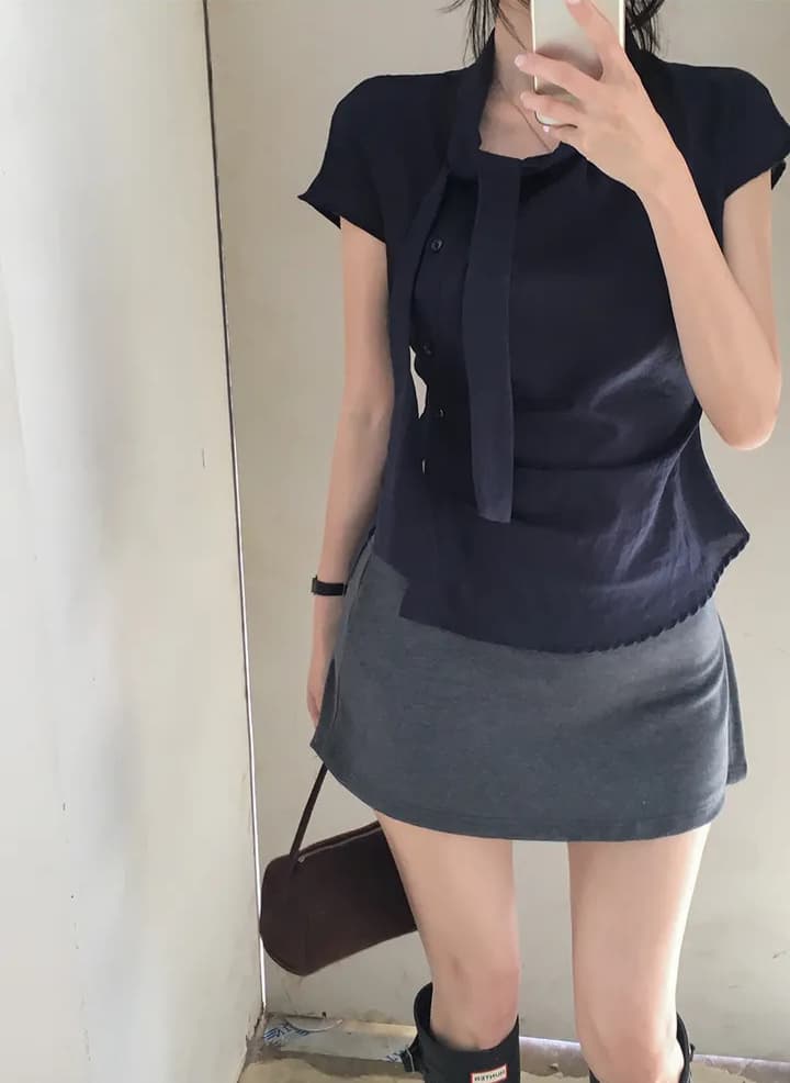 크기 있음 업데이트 ins 보 주님 섹션 프랑스식 레트로 품격 다용도 반팔 맨위 쇼트 스타일 작은 셔츠 상세 이미지 14