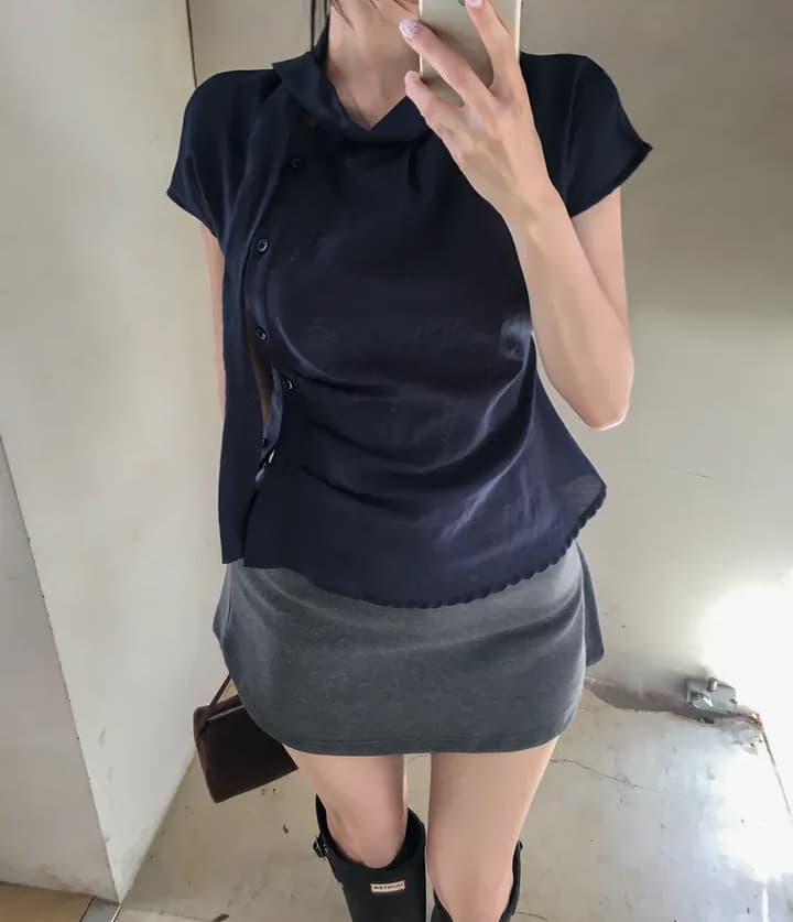 크기 있음 업데이트 ins 보 주님 섹션 프랑스식 레트로 품격 다용도 반팔 맨위 쇼트 스타일 작은 셔츠 상세 이미지 17