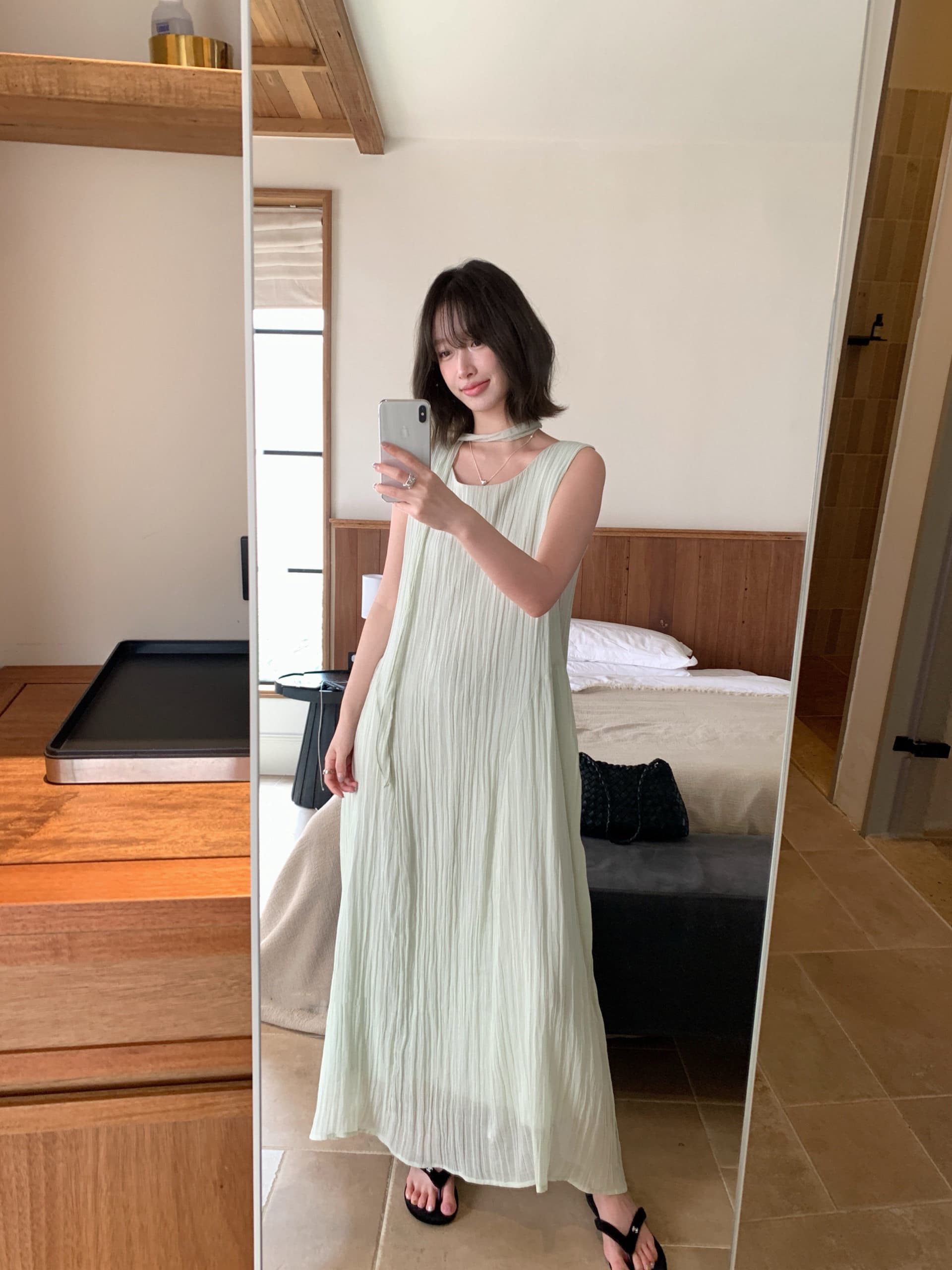 크기 있음 업데이트 한 부서 주름 품격 시에 너 드레스 2026 여름 캐주얼 민소매 롱 스커트 여성 상세 이미지 8
