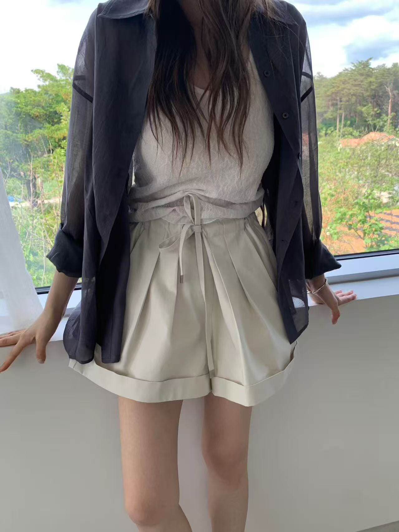 크기 있음 업데이트 한 부서 작은 대중 플리츠 펌프 로프 3 차원 디자인 허리 수축 슬림해 보이는 루즈핏 다용도 캐주얼 반바지 상세 이미지 9