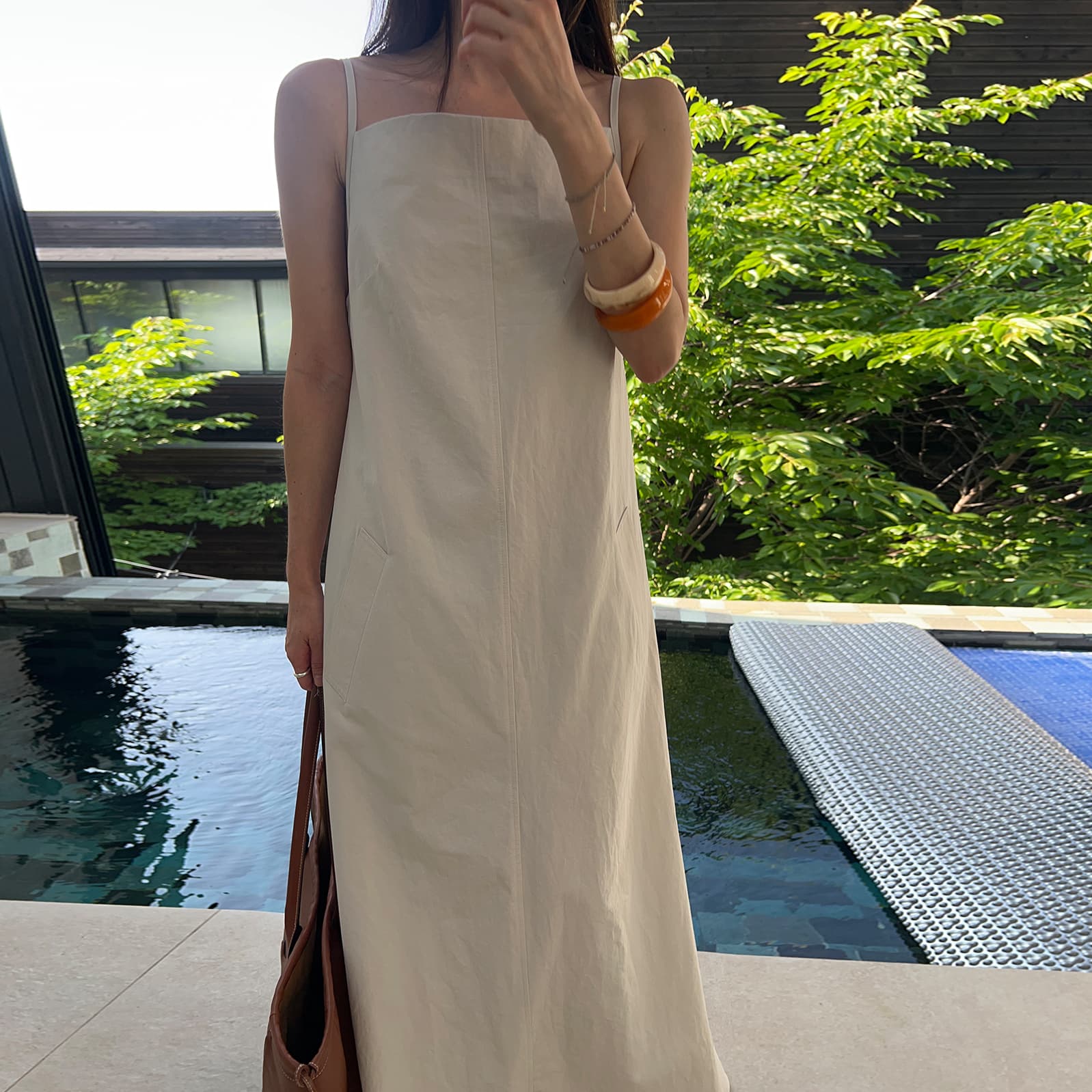 크기 있음 업데이트 한 부서 미니멀리즘 뒤로 레이스업 루즈핏 느긋한 바람 휴가 치마 차가운 센스 슬립 드레스