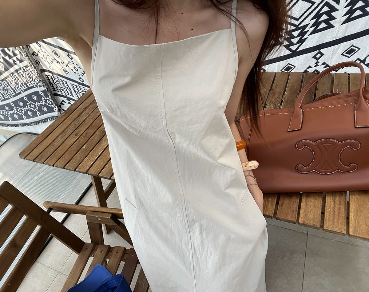 크기 있음 업데이트 한 부서 미니멀리즘 뒤로 레이스업 루즈핏 느긋한 바람 휴가 치마 차가운 센스 슬립 드레스 상세 이미지 14